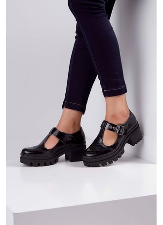 Sapato Boneca Tratorado Dakota Verniz Fivela Preto Pittol