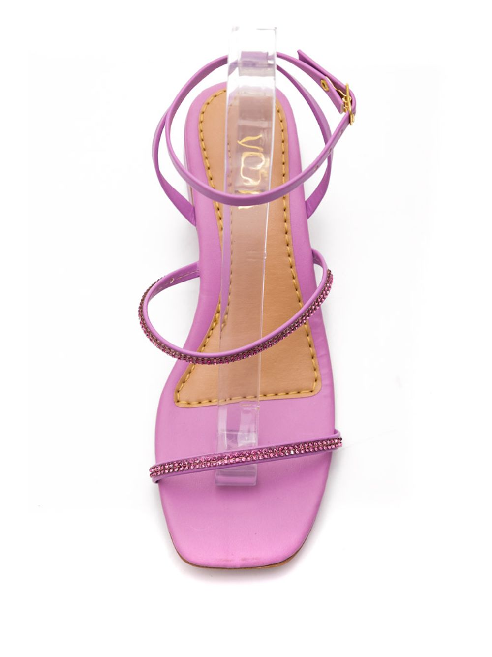 Sandália Salto Baixo Feminina Strass Yoá T801227 Lilas pittol