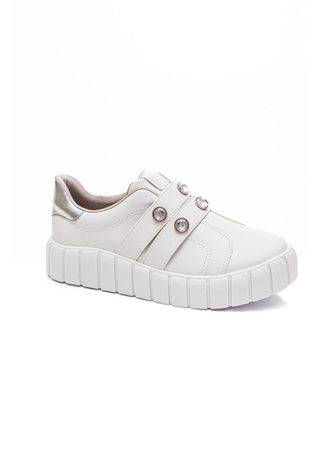 Tenis Feminino Via Marte Branco Flatform Strass