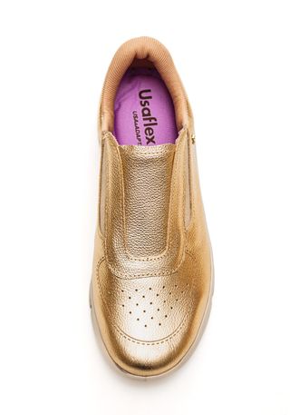 Tenis-Usaflex-Slip-On-Feminino-Couro-Am0901-Ouro